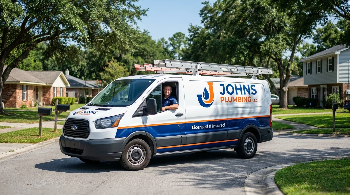 Johns Plumbing LLC service van in Decatur, MI
