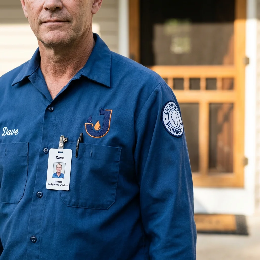 Licensed plumber showing ID badge in Decatur, MI