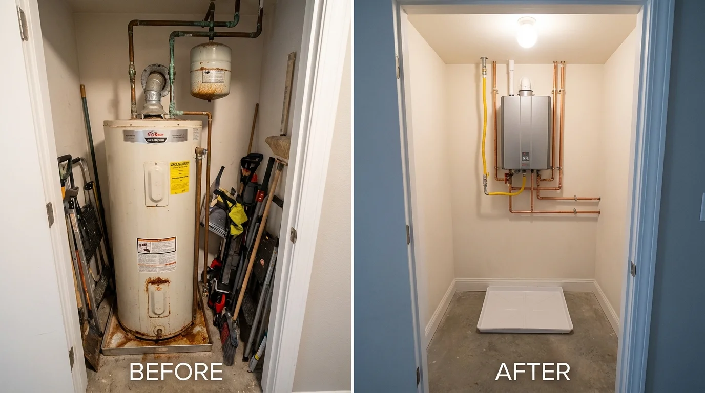 Tank water heater versus wall-mounted tankless unit comparison for Decatur, MI homeowners