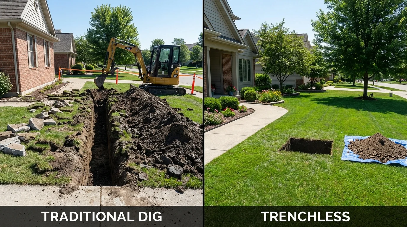 Trenchless sewer repair with minimal yard damage versus traditional excavation in Decatur, MI